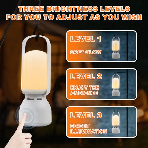 JackonLux Camping Lantern with Speaker, Portable Rechargeable Outdoor Lantern, 11 Mode RGB Color Dimmable LED Night Light for Camping, Home, Party and Hiking (1, White) - color: White