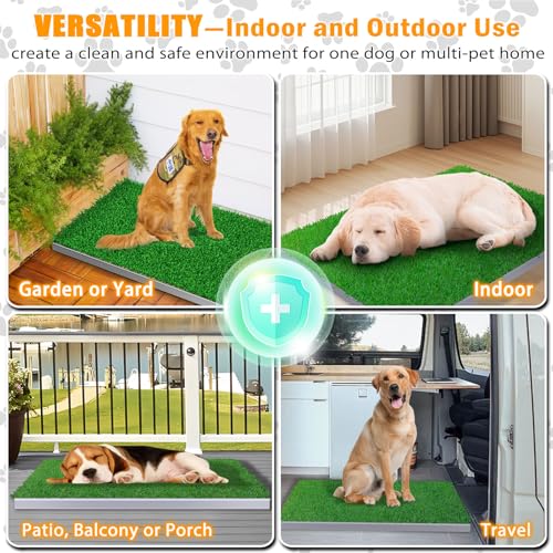 Dog Grass Pad with Stainless Steel Tray - 23.6"x15.8" Dog Potty Indoor Outdoor - Odor-Free 4-Layer Drainage System with Durable & Strong Metal Tray - Artificial Grass Turf for Small Medium
