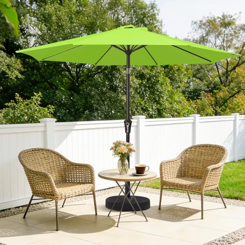 MEWAY 9ft Patio Umbrella Outdoor Table Umbrellas with Push Button Tilt and Crank, Market Umbrella 8 Sturdy Ribs for Deck, Garden, Pool and Backyard, Apple Green - color: Apple Green, size: 9ft