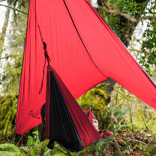 Wise Owl Outfitters Hammock Rain Fly – Waterproof Camping Tarp Cover with Tent Stakes & Carry Bag, Ultralight Shelter for Backpacking & Outdoor Shade - color: Crimson Red, size: Standard (26 oz)