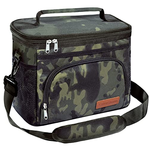 ExtraCharm Insulated Lunch Bag for Women/Men - Reusable Lunch Box for Office Picnic Hiking Beach - Leakproof Cooler Tote Bag Organizer with Adjustable Shoulder Strap for Adults-Black Camo - color: Black Camo