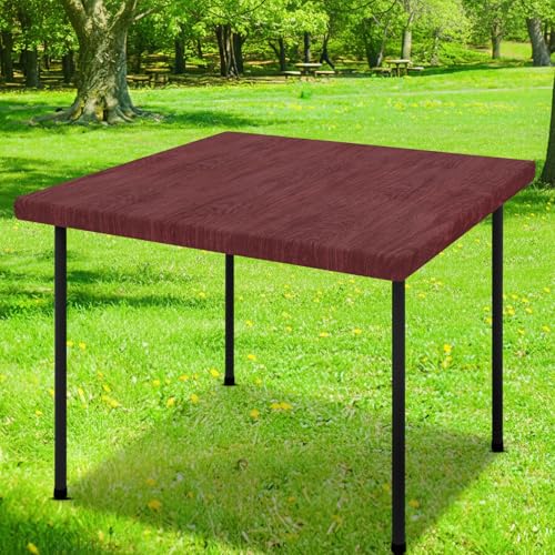 Smiry Square Table Cloth Cover, Waterproof Elastic Fitted Picnic Tablecloth, Wipeable Flannel Backed Vinyl Tablecloths for Camping, Dining, Outdoor (Reddish Brown, 36" x 36") - color: Reddish Brown, size: 36" x 36" (Square)