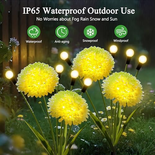 Solar Lights Outdoor Waterproof, 4 Pack Solar Firefly Swaying Lights with Flowers, Flower Light Garden Decor for Outside Yard Patio Thanksgiving for Women Grandma - color: Warm White, size: 4 pack