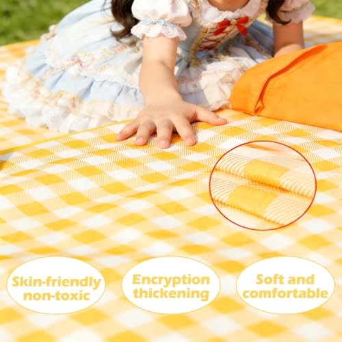 Extra Large Picnic Outdoor Blanket, 80''x60'' Waterproof Sand Beach Mat, Foldable Blankets Gingham Picnic Mat for Beach Camping Grass Lawn Park Hiking Travel Accessories Family Concerts(Yellow White) - color: Yellow, size: 80''x60''
