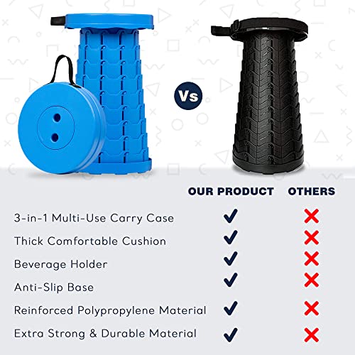 Collapsible Stool With 3-in-1 Cushioned Carry Case, 400lbs Max Weight, Lightweight Portable Retractable Foldable Telescoping Camping Stool for Adults Outdoor Fishing Hiking Travel BBQ - color: Blue, size: 1 Pack Stool with Carry Case