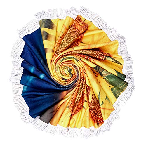 Violet Mist Sunflower Round Beach Blanket 60" x 60" Soft Microfibre Circular Beach Towel Throw with Fringe Large Sand Free Circle Beach Blanket with Tassels for Women Travel Swimming Pool Picnic Towel - color: Sunflower