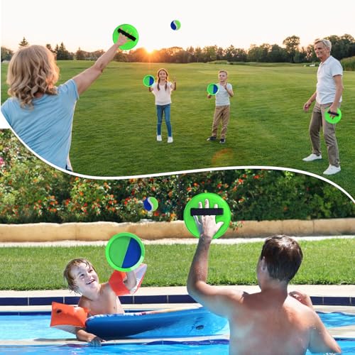 Toss and Catch Ball Set, Paddle Catch Ball and Toss Game for Kids, Great Beach Games/Backyard Games/Outdoor Games for Kids and Family - size: 2 Paddles, 2 Balls