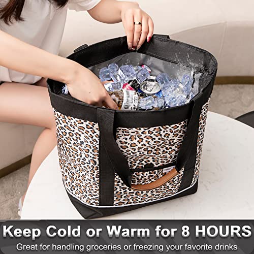 Insulated Cooler Bag Reusable Grocery Tote Bags Transport Large Lunch Box for Women - color: Leoaprds