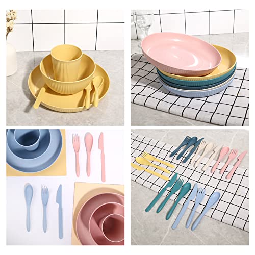 Wheat Straw Dinnerware Sets -DAPIPIK 36 Piece Unbreakable Dinnerware Sets for 6, Wheat Straw Plates and Bowls Set, Lightweight Camping Plates Cups and Bowls Set.Dishwasher Microwave Safe Dinnerware - color: Rich and colorful