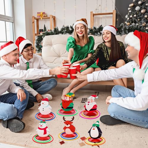 Jenaai 32 Pcs Christmas Wooden Nutcrackers Ring Toss Game, Christmas Ring Toss Game Set for Family Indoor Outdoor Play Xmas Party Supplies Decoration - style: Deer