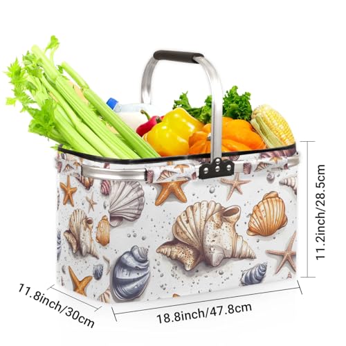 Collapsible Picnic Basket Leak-Proof Outdoor Basket for Camping Meal Delivery Shopping Travel Camping Beach Grocery Bag (40L) - color: Sea Snail