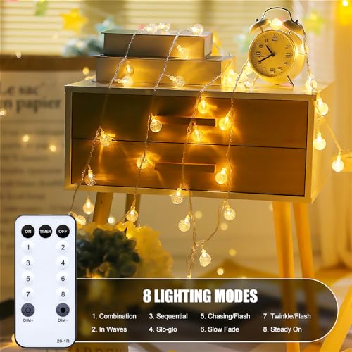 Minetom Globe String Lights - Plug in 33 ft 100 LED Crystal Globe Fairy Lights with 8 Lighting Modes and Remote for Patio Yard Porch Garden Pool Tent Beach Bedroom Wedding Party Decor, Warm White - color: 33 FT - Warm White