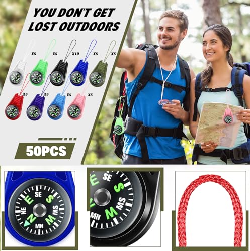 Compass for Kids Hiking and Survival Small Mini Pocket Compasses Keychain Lanyard Boy Scout Party Favor Toy Set, Bulk