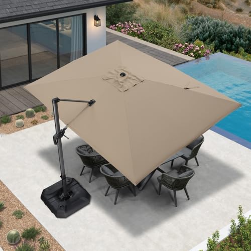 PURPLE LEAF 9' X 11.5' Patio Umbrella Outdoor Cantilever Rectangle Umbrella Aluminum Offset Umbrella with 360-degree Rotation for Garden Deck Pool Patio Taupe - color: Taupe, size: 9' X 11.5', style: Standard