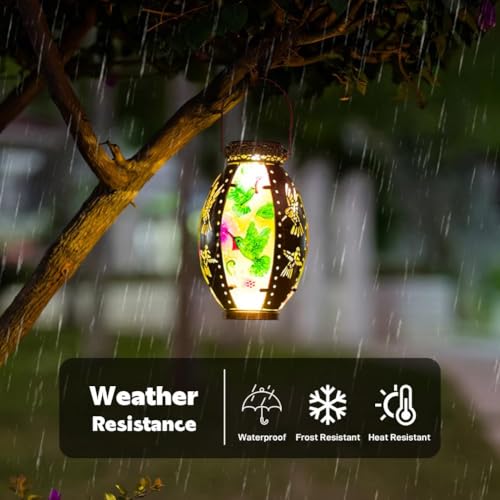 STARSOUL 2 Pack Solar Lantern Outdoor Waterproof, Hanging Solar Lantern for Patio Garden Yard Decor, Hummingbird Garden Decor, Hummingbird Gift for Women - color: Hummingbird-B