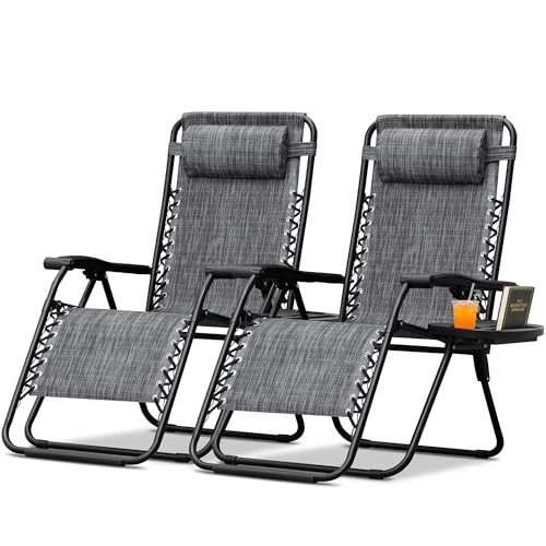 Homall Zero Gravity Chair - Adjustable Folding Lawn Chairs - Outdoor Gravity Reclining Lounge Chair with Pillows - Set of 2 (Double-Gray) - color: Double Grey, size: 2 PCS