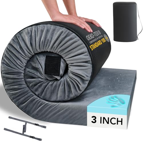 HomeMate CertiPUR-US Memory Foam Camping Mattress Pad Portable Roll Up Mattress for Adults Sleeping Mat Cot Mattress Pad - color: Grey, size: Cot / 72*24*3
