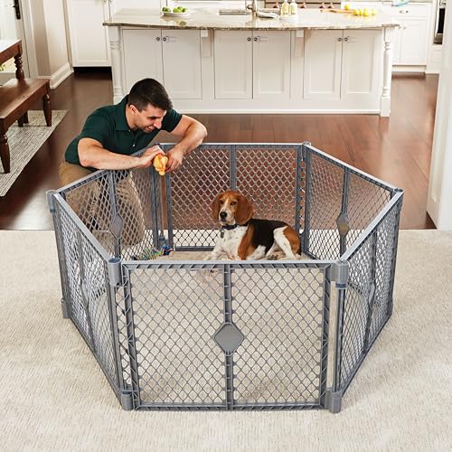 MyPet Petyard: 5.5 Ft. Wide Customizable Folding Dog Playpen Indoor/Outdoor. Made in USA. 6-Panel Puppy Playpen. Freestanding Play Pen Dog Gate 26" Tall, Fieldstone - color: Fieldstone, size: 6-Panel, style: Basic