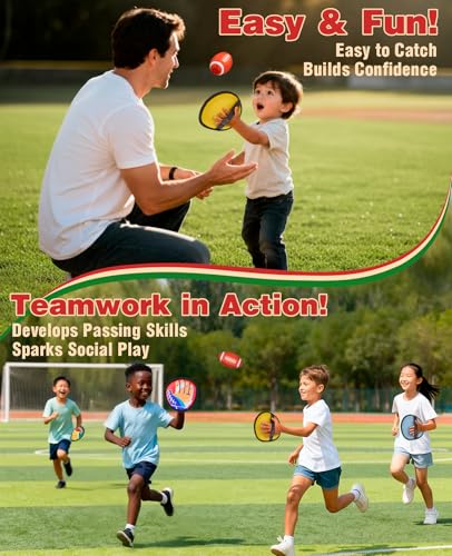 JoyCat Football Toss and Catch Ball Game for Kids, 4 Paddles & 4 Soft Footballs, American Football Training Set for Backyard Beach, Sports Outdoor Toys Birthday Gift Idea for Boys Girls Ages 3-12 - style: 4 Paddles 4 Balls(Football)