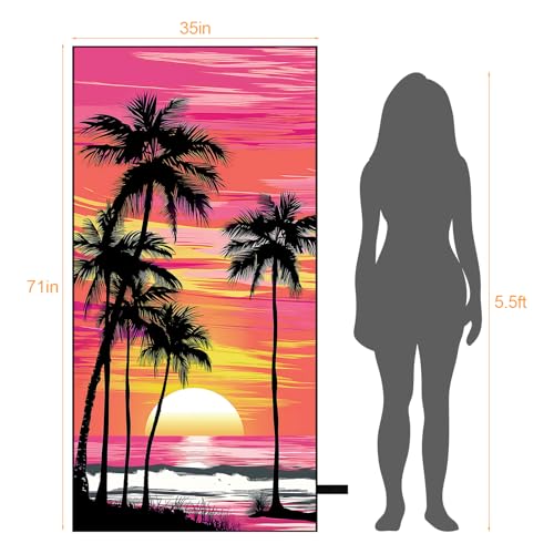 Oversized Microfiber Beach Towel Thin 2 Pcs, Pink Blue Sunset Seaside Double Sided Towel, Large Sand Free Quick Dry Soft Swim Absorbent Compat Towels for Adult Women Men, Summer Swim Holiday, 35"x71"