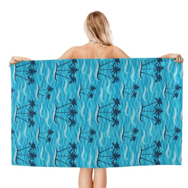 JOOCAR Blue Coconut Tree Beach Towel Sea Wave Microfiber Beach Towels Tropical Bath Towels Big Extra Large XL Pool Towels Oversized Quick Dry Sandproof for Women Men Kids Summer Decor 30x 60 Inch - color: B8