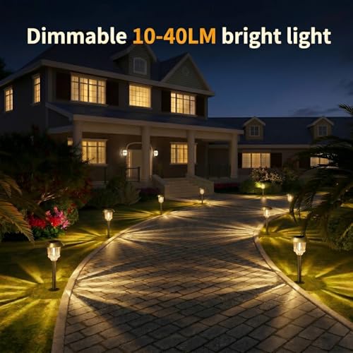 XMCOSY+ Solar Pathway Lights Outdoor - 4 Pack Auto On/Off 10-40 LM Dimmable Waterproof Outdoor Solar Lights for Yard Pathway Garden Driveway Walkway (Bronze) - color: Bronze, size: 4 Packs