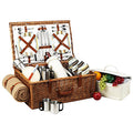 Picnic at Ascot Dorset English-Style Willow Picnic Basket with Service for 4, Coffee Set and Blanket - Santa Cruz - color: Wicker With Santa Cruz Plates/Napkins