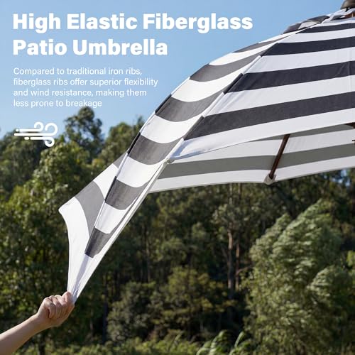 JEAREY 9FT Outdoor Patio Umbrella,Market Table Umbrella with 8 Fiberglass Ribs, Pool Umbrella with Tilt and Crank, UV Protection Lightweight & Wind-Resistant for Lawn, Garden, Deck and Backyard, Black-White Stripe - color: Black-White Stripe