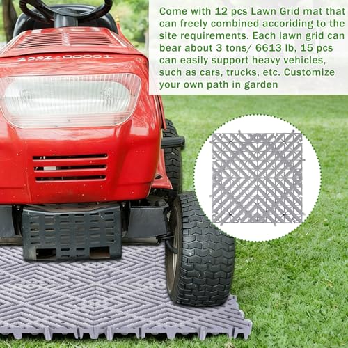 12 Pcs Heavy Duty Drive on Lawn Grid Ground Protection Mats,15.75'' x 15.75'' x 1.26” Interlocking Thick Plastic Drain Grate Floor Mat for Gravel Grid Permeable Pavers Landscaping