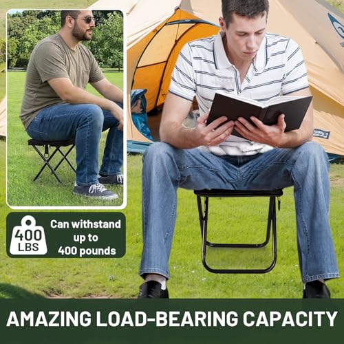 Ultra-Thin Portable Folding Stool - 1.97" Slim Fold, 0.99LB Lightweight, 200LB Capacity Camping Chair for Adults, Compact Collapsible Seat for Outdoor Fishing, Hiking, Events & Queue（Black） - color: Black
