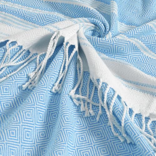 Genovega 6 Oversized Turkish Beach Bath Towel Set Bulk 74"x38" Extra Large Sand Free Quick Dry Swimming Camping Pool Clearance Towels Blanket Essentials Adult Multi LightBlue Rhombus - color: Multi Lightblue Set