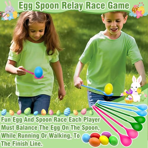 31 Pcs Easter Games Set for 6 Players - 6 Potato Sack Race Bags, Egg & Spoon Race, 3 3-Legged Bands, 2 Bunny Ear Ring Toss - Kids Family Easter Carnival Hunt Party Activities Outdoor Yard School Event