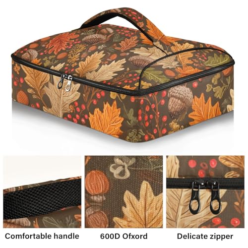 Casserole Carriers for Hot or Cold Food Reusable Casserole Dish Carrier Insulated Thermal Large Capacity Durable Perfect for Party Camping Family Gatherings Yellow Fish - color: Brown Maple Leaves Acorns Berries Branches