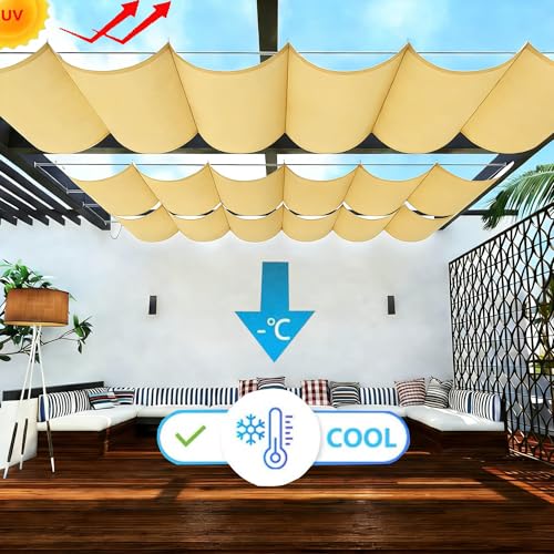 Sun Shade Sail Retractable Wave Waterproof 3' x 5' Shade Cloth Waterproof Outdoor Garden Patio Pergola Sunscreen Awning Canopy 95% UV Block with Rope for Yard Deck Lawn Carport Sand