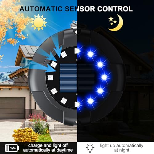 Solar Pathway Lights Outdoor 12 Packs, Bright Blue 16 LEDs Solar Ground Lights Walkway Lights with Side Light, Waterproof Solar Deck Light for Yard Walkway Garden Poolside Driveway Decorations - color: Blue
