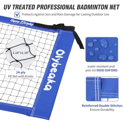 Outdoor Badminton Set for Backyard Lawn Beach Portable Badminton Net Set System with Anti Sagging Design 4 Carbon Aluminum Rackets 3 Birdies and Carrying Bag - color: Deep Blue
