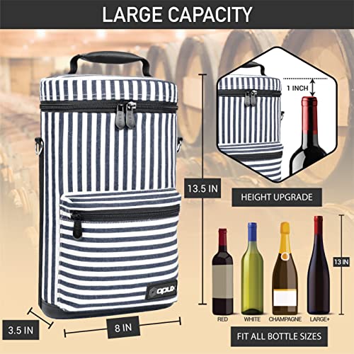 opux Wine Bag 2 Bottle Wine Tote Carrier, Insulated Wine Cooler Bag for Travel Picnic, Leakproof Portable Padded Case, Wine Gifts For Women Men Wine Lovers Christmas, Navy White Stripes - color: Navy Stripes
