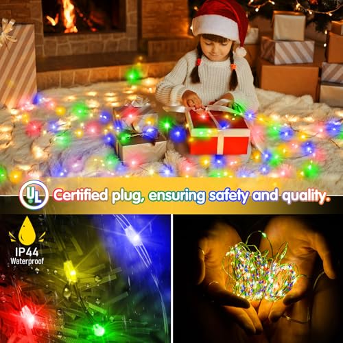 KNONEW 203FT Outdoor Christmas Fairy Lights Plug in,600 LED String Lights Outdoor Waterproof 8 Modes Memory Times for Wedding Bedroom Walls Garden Trees Decoration(Multicolor) - color: Multicolor, size: 203FT 600 LED Green Wire