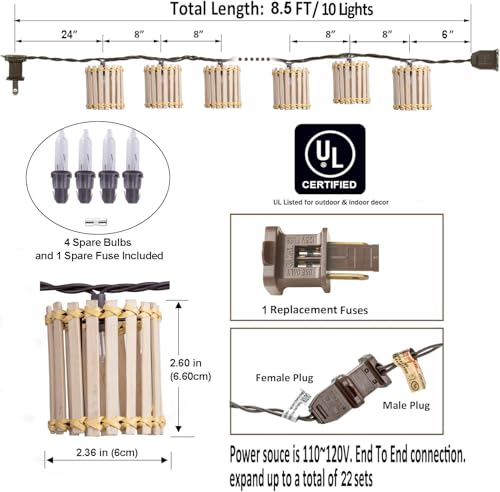 Outdoor-String-Lights-Waterproof, Bamboo Lantern String Lights for Patio, Garden, Porch, Balcony, Gazebo Decorative (Bamboo) - style: Bamboo