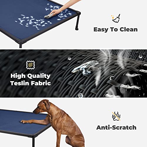 Veehoo Chewproof Elevated Dog Bed - Cooling Raised Pet Cot, Breathable Mesh, Washable & Non-Slip for Large Dogs, Indoor/Outdoor, Blue Mat and Black Frame, 49x33inches (Model CWC2203A03) - color: Blue, size: 49.0"L x 33.0"W x 9.0"Th