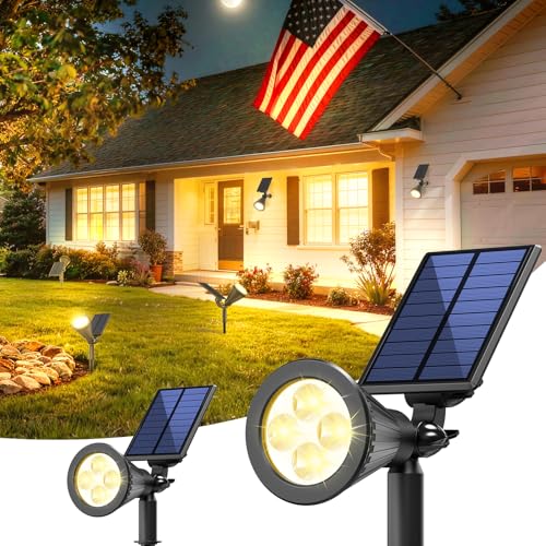 Solar Lights Outdoor Waterproof IP65,3000K Super Bright LED,2 Lighting Modes, Solar Powered Yard Garden Solar Spot Lights for Flag Landscape Auto On/Off-2 Pack - color: Warm White, size: 2 Pack