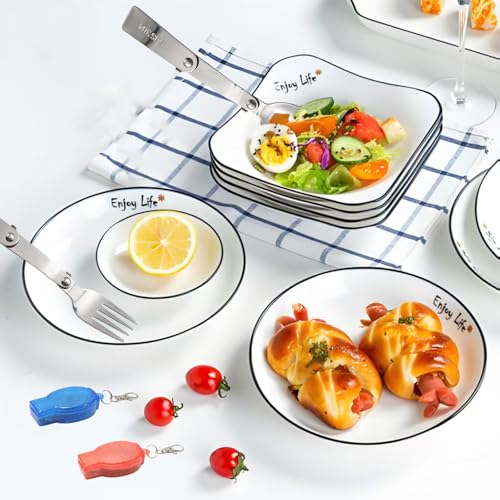 16cm 304 Stainless Steel Folding Spoon and Fork with Small Storage Box, Triple Folding Portable Camping Cutlery for Outdoors, Thermos, Travel Tableware (1 Fork, 1 Spoon)