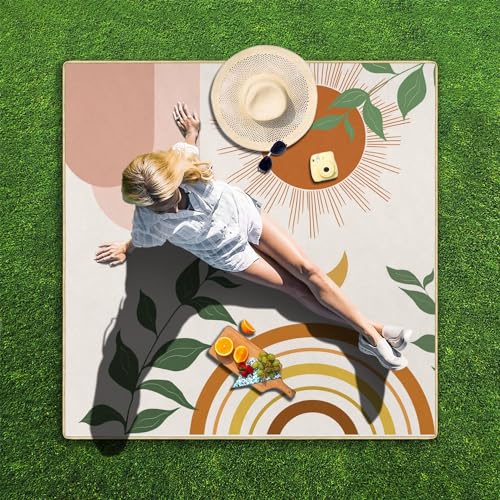 Supfitness Extra Large Picnic Blankets Waterproof Foldable (80"x 80") Boho Beach Blanket Waterproof Sandproof,3-Layer Thicking Mat Outdoor Packable Camping Blanket - color: Orange, size: 6'8" x 6'8" (Square)