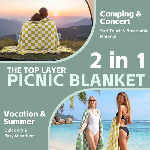 2 in 1 Extra Large Camping Blanket Outdoor Picnic Yoga Mat Lightweight Car Essential Roadtrip Gadget Rv Accessories Glamping Tent Gear Must Haves Hiking Stuff Backpacking Necessities Women Beach Gift - color: Deep Yellow
