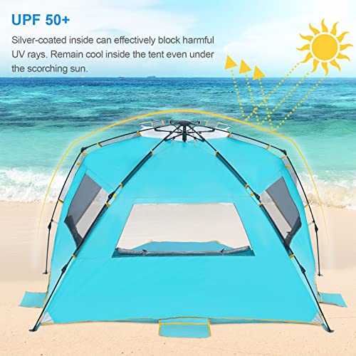 WolfWise 4-5 Person Beach Tent with UPF 50+ Sun Protection, Portable Ventilated Beach Shade Canopy with Extended Porch, Easy Setup & Windproof Design, Large, Blue - color: Blue, size: 4-5 Person