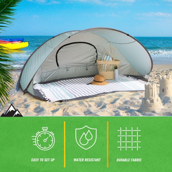 Pop Up Beach Tent - Fits 2-3 People - Sun Shelter with UV Protection and Ventilation - Water and Wind Resistant Camping Canopy by Wakeman (Blue)