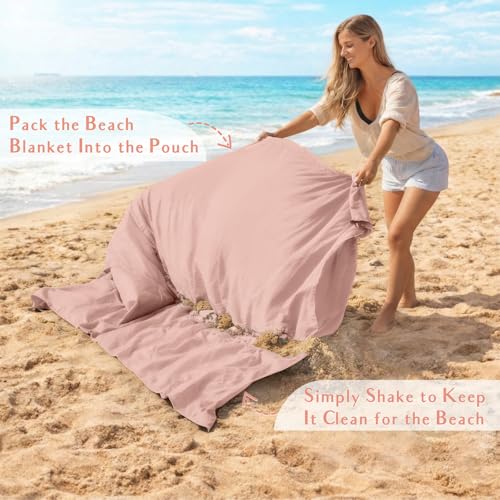AlphaBeing Beach Blanket Waterproof Sandproof, Extra Large Beach Mat for 1–8 Adults, Oversized Picnic Blanket with 4 Stakes & Storage Bag, Essential Beach Gear for Travel - color: Pink, size: 79“×83”