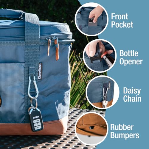CleverMade Pacifica Collapsible Cooler Bag – Large Portable Cooler Bag for Travel, Foldable Insulated Cooler for Beach, Picnic & Tailgating, Holds Up to 50 Cans, Leakproof Soft Carry Cooler - Ocean - color: Ocean Cognac, size: Large