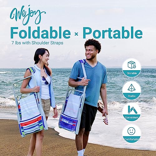#WEJOY Folding Beach Chair for Adults, Lightweight Beach Chair with Shoulder Straps, High Back Camping Chairs with Hard Armrest, Supports 300lbs for Outdoor Lawn Concert - color: #C 1 Pack Red Blue, style: Classic