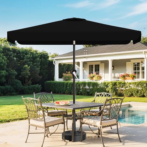 AreShark 6.5 x 10 FT Rectangular Valance Patio Umbrella, Outdoor Umbrella with Tilt and Crank, Market Table Umbrellas W/ 6 Ribs UV Protection for Garden, Deck, Backyard and Pool, Black - color: Black, size: 6.5x10 FT